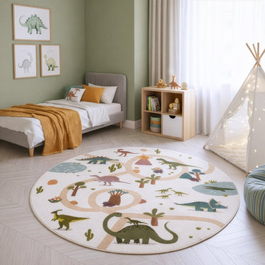 Coco Dino Børnetæppe - Rundt - 1131 Creme