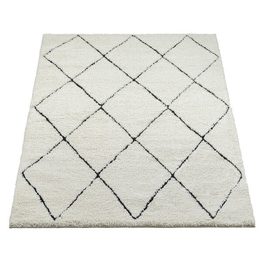 Ideal Shaggy Tæppe - 80260 390-Hvid Sort (Rundt)