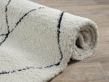 Ideal Shaggy Tæppe - 80260 390-Hvid Sort (Rundt)