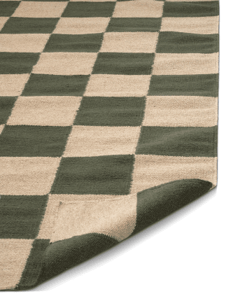 Squares Ternet Kelim Tæppe - Forest Green Natural