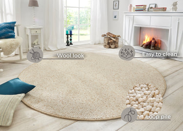 Wolly Uld look tæppe - 102843 Creme (Rundt)