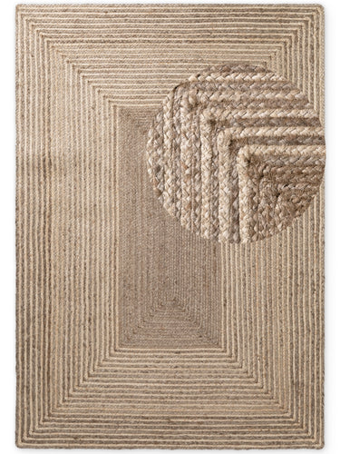 Juno Jutetæppe - Line Natur/Hvid/Brun