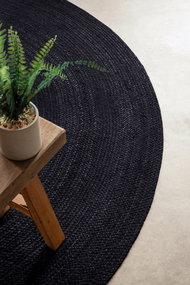 Jute Braided Jutetæppe - 106322 Sort (Rundt)