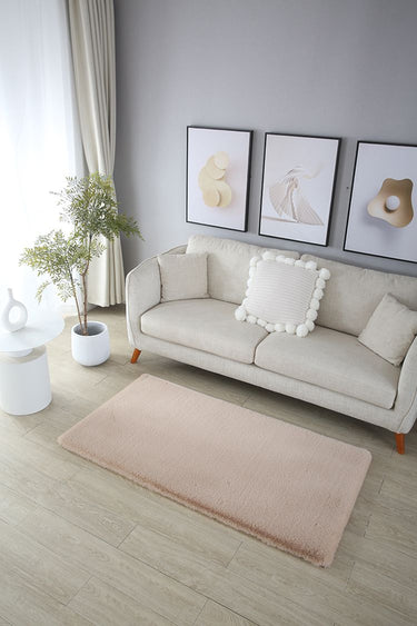 Pelus Soft Pels Tæppe - Beige Rundt Ø100-RESTPARTI