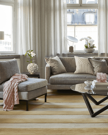 Stripe Boucle Uld Tæppe - Yellow